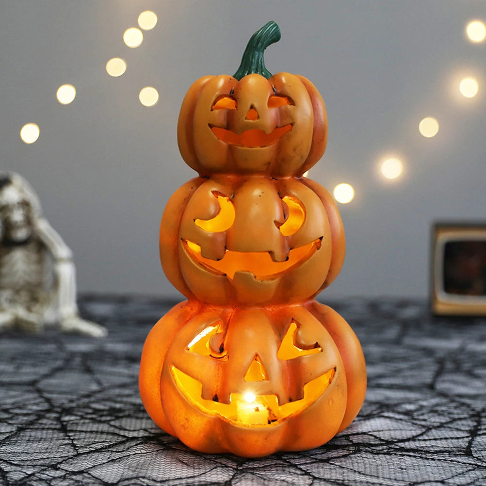 Illuminated Stacked Pumpkin Decor for Halloween Parties - Indoor and Outdoor Halloween Decorations