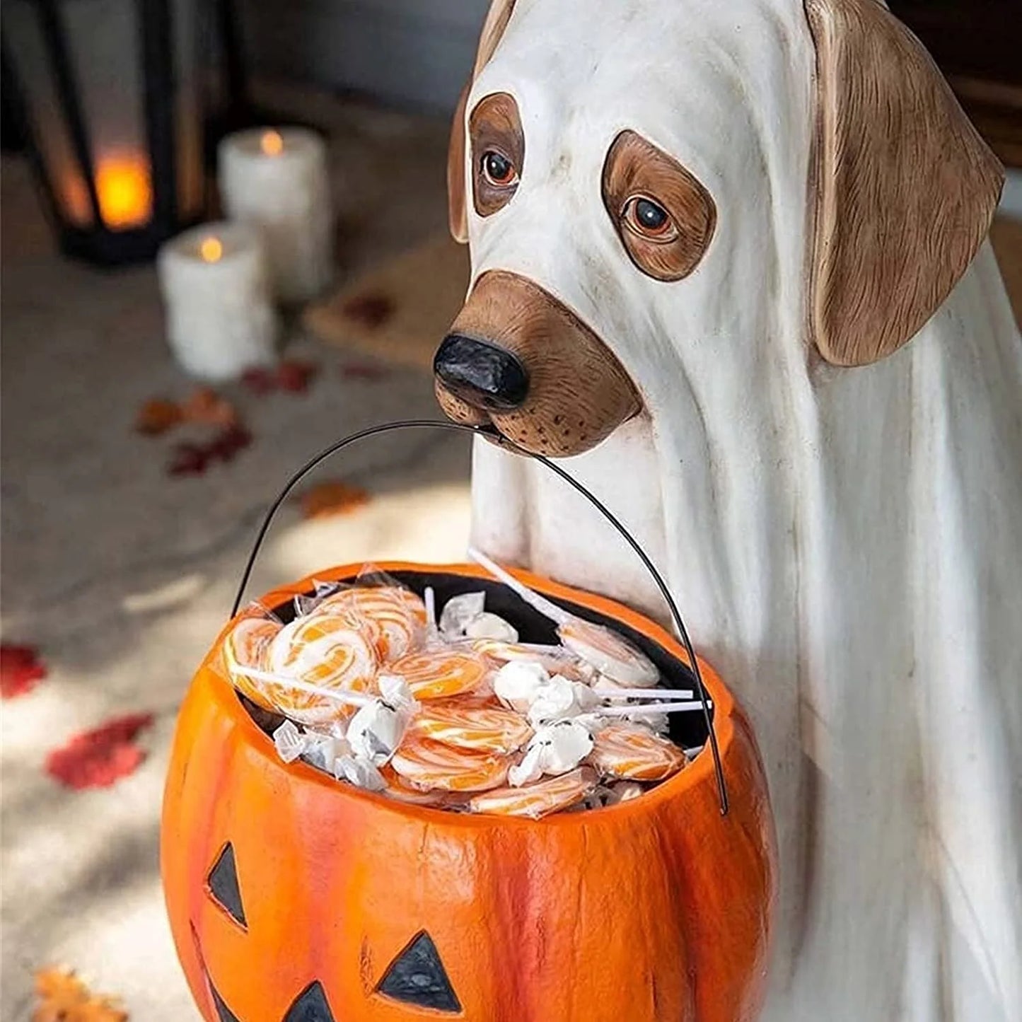 Ghost Dog Candy Bowl Holder, Halloween Dog Candy Bowl, Halloween Dog Candy Holder, Outdoor Halloween Candy Bowl, Halloween Candy Bowl Large Pumpkin Candy Dish-Dog