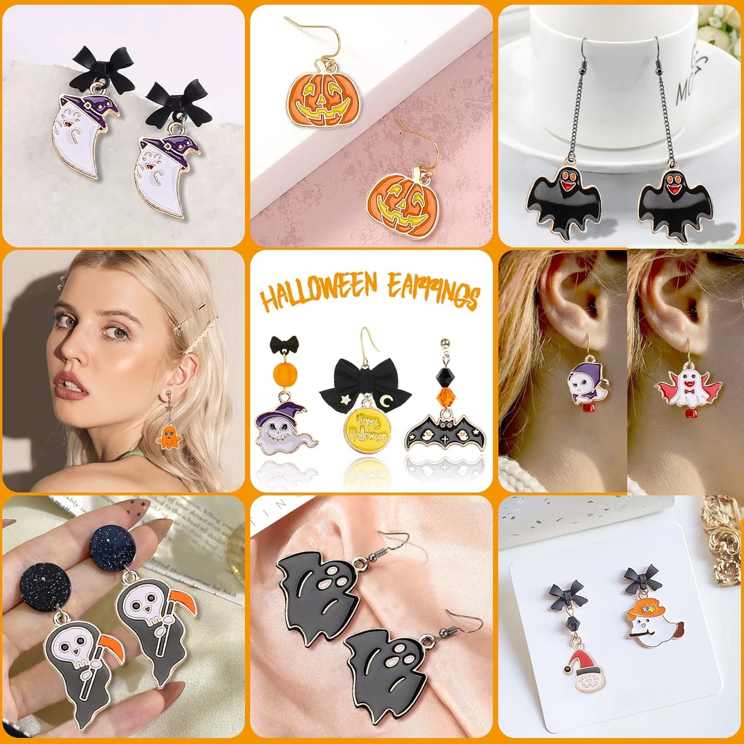 110Pcs 55 Pairs Halloween Charms Gold Enamel Jewelry Pendants for Halloween Earr