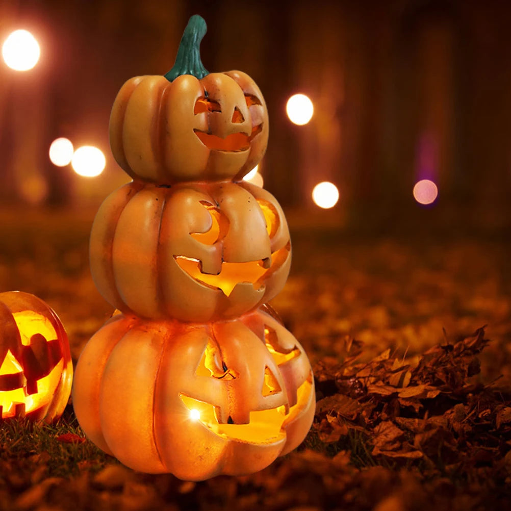 Illuminated Stacked Pumpkin Decor for Halloween Parties - Indoor and Outdoor Halloween Decorations