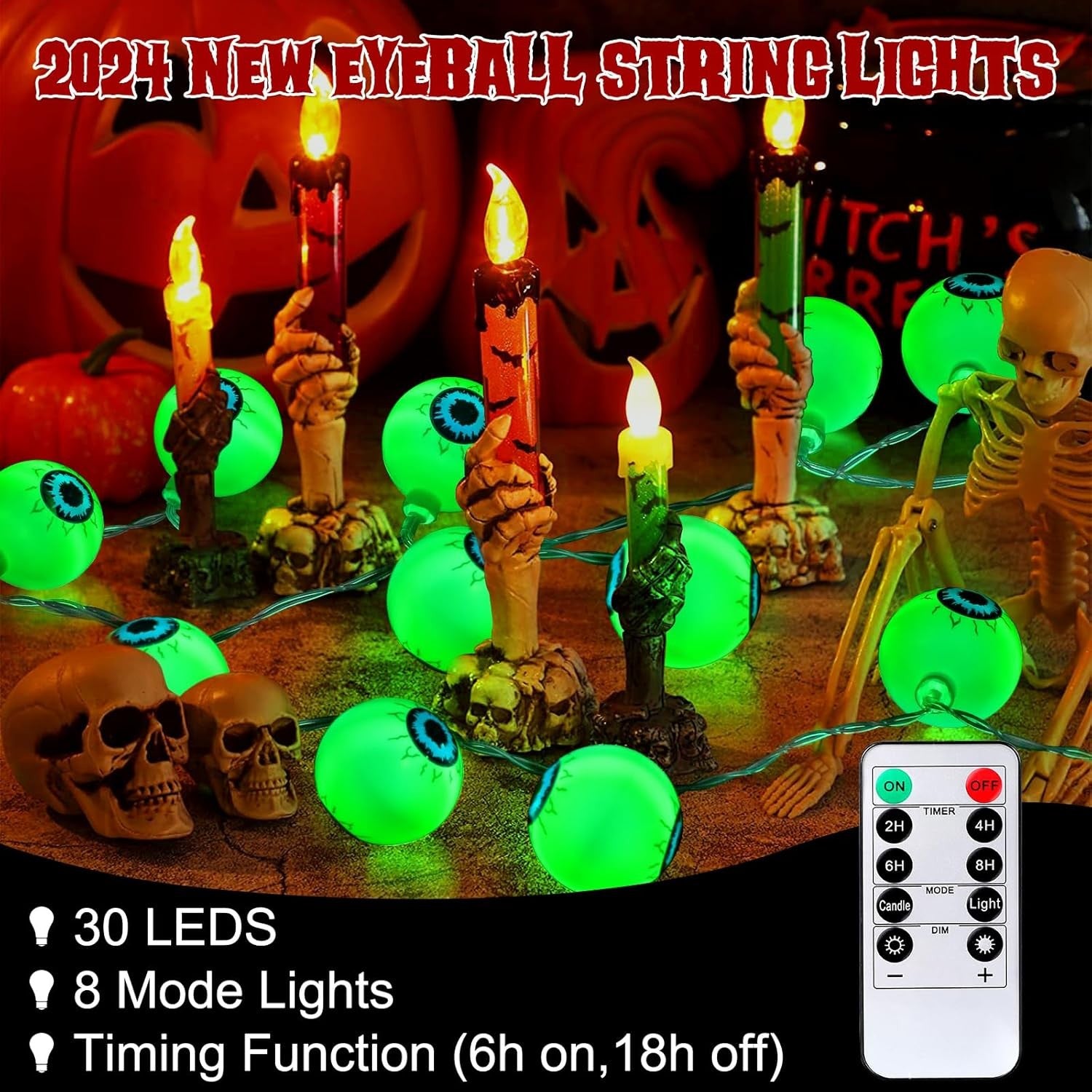 Halloween Decorations 30LED 17Ft Eyeball Halloween String Lights with Timer Remo