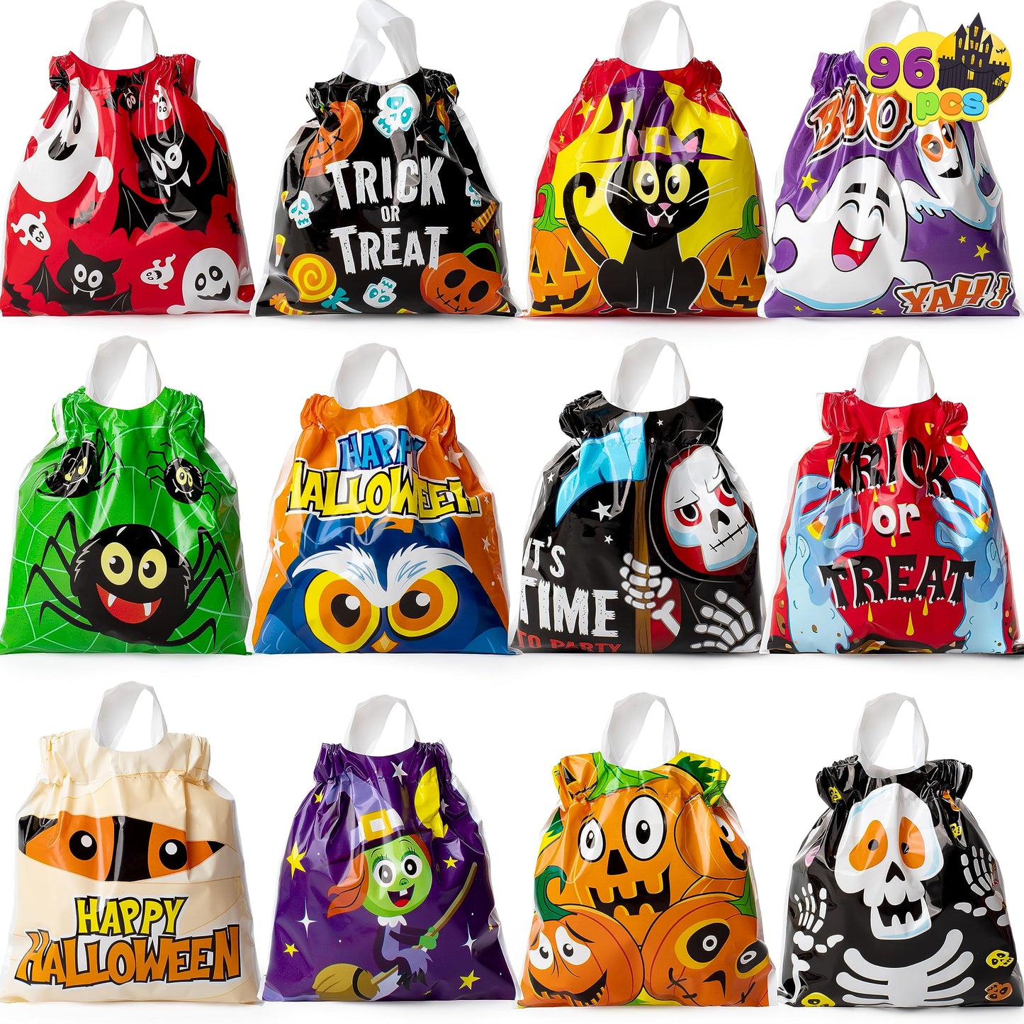 96 Pcs Halloween Treat Bags,Halloween Small Drawstring Candy Bags Goodie Bags Trick or Treat Bags Gift Bags,Classroom Party Favor Supplies