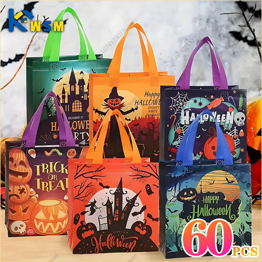 Halloween Candy Gift Bags - Set of 1-60 PCS, Trick or Treat Tote Bags with Handles for Kids' Parties