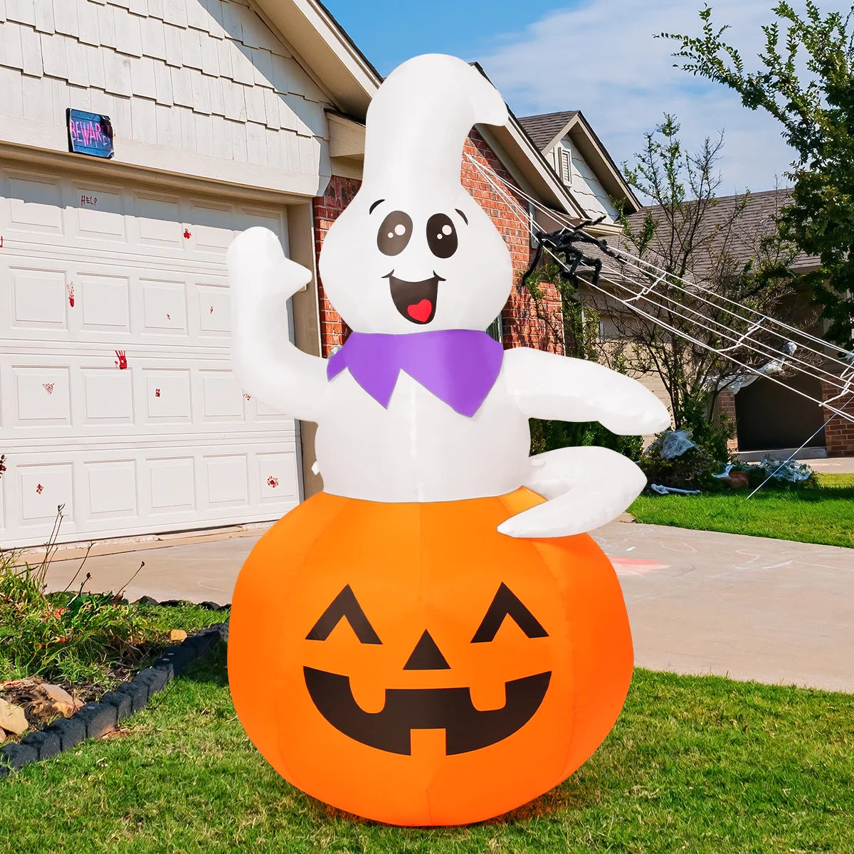 5 FT Halloween Inflatable Pumpkin Ghost with LED Lights for Outdoor Decor