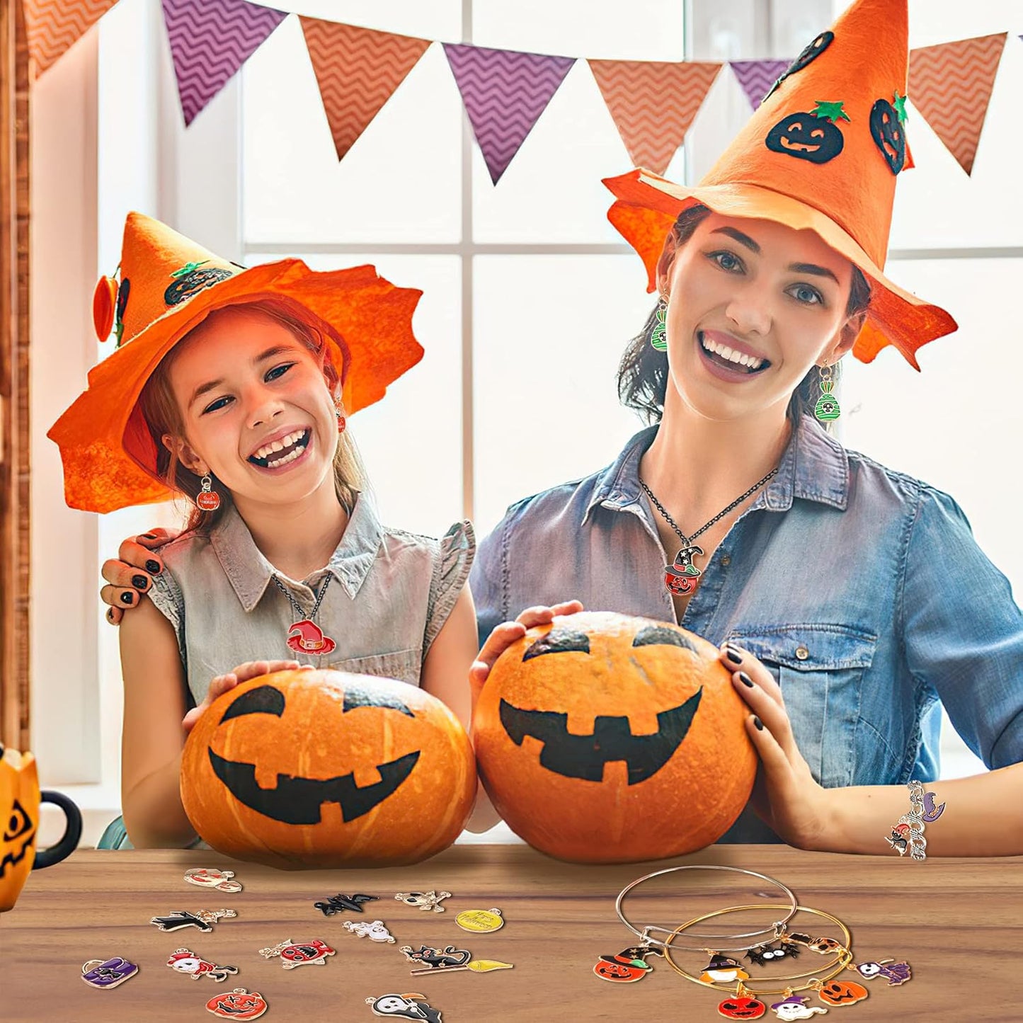 110Pcs 55 Pairs Halloween Charms Gold Enamel Jewelry Pendants for Halloween Earr