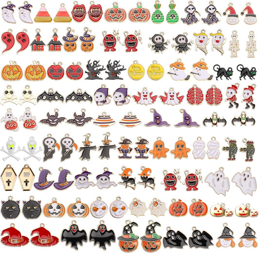 110Pcs 55 Pairs Halloween Charms Gold Enamel Jewelry Pendants for Halloween Earr