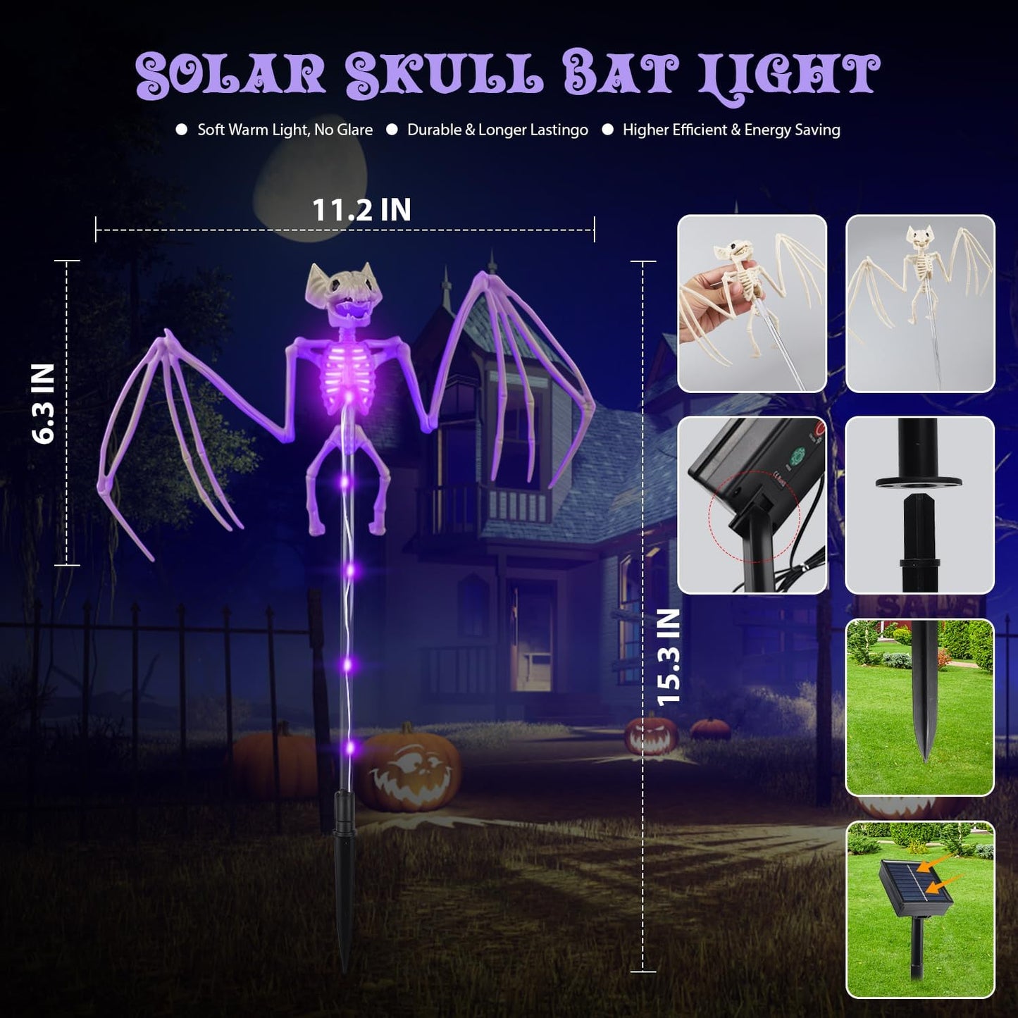Solar 3D Scary Bat Garden Lights - 2 Pack Halloween Outdoor Decor