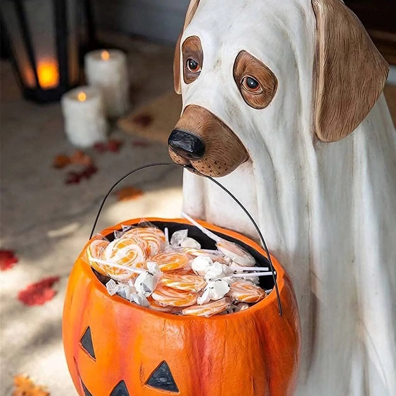 Ghost Dog Candy Bowl Holder, Halloween Dog Candy Bowl, Halloween Dog Candy Holder, Outdoor Halloween Candy Bowl, Halloween Candy Bowl Large Pumpkin Candy Dish-Dog
