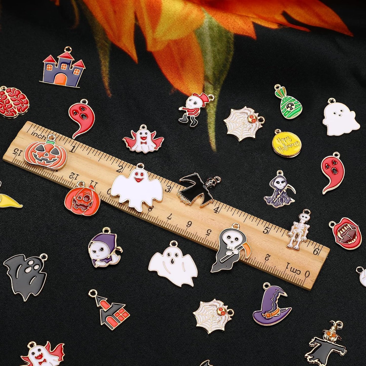 110Pcs 55 Pairs Halloween Charms Gold Enamel Jewelry Pendants for Halloween Earr