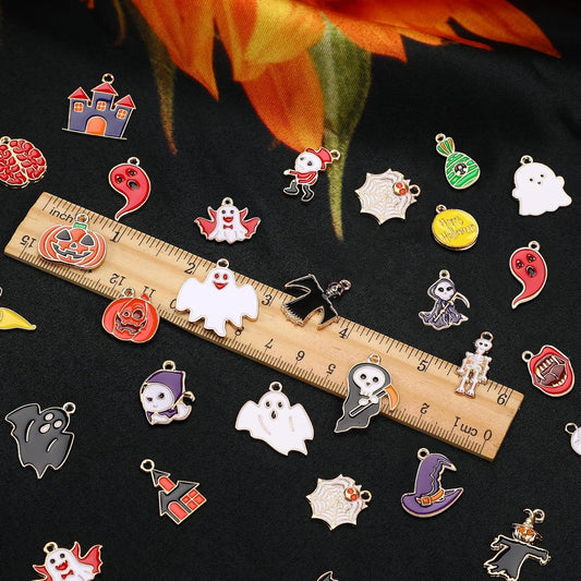 110Pcs 55 Pairs Halloween Charms Gold Enamel Jewelry Pendants for Halloween Earr