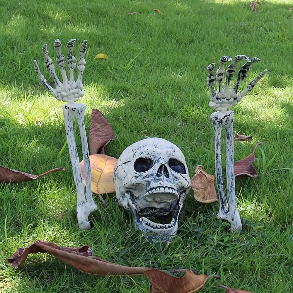 Illuminated Skeleton Decoration Set - Includes 1 Skull and 2 Arms, Realistic Halloween Decor for Parties and Cosplay, Ideal Halloween Gift