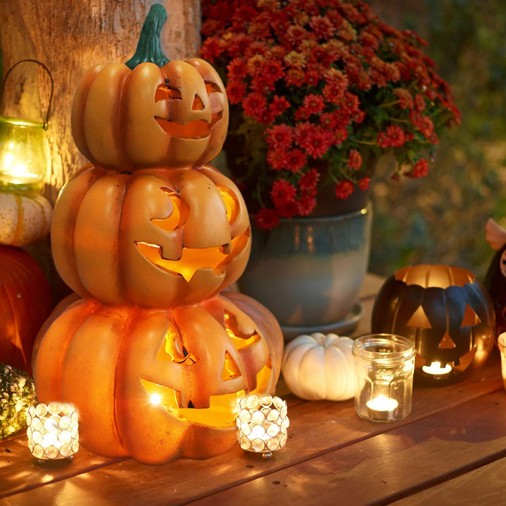 Illuminated Stacked Pumpkin Decor for Halloween Parties - Indoor and Outdoor Halloween Decorations