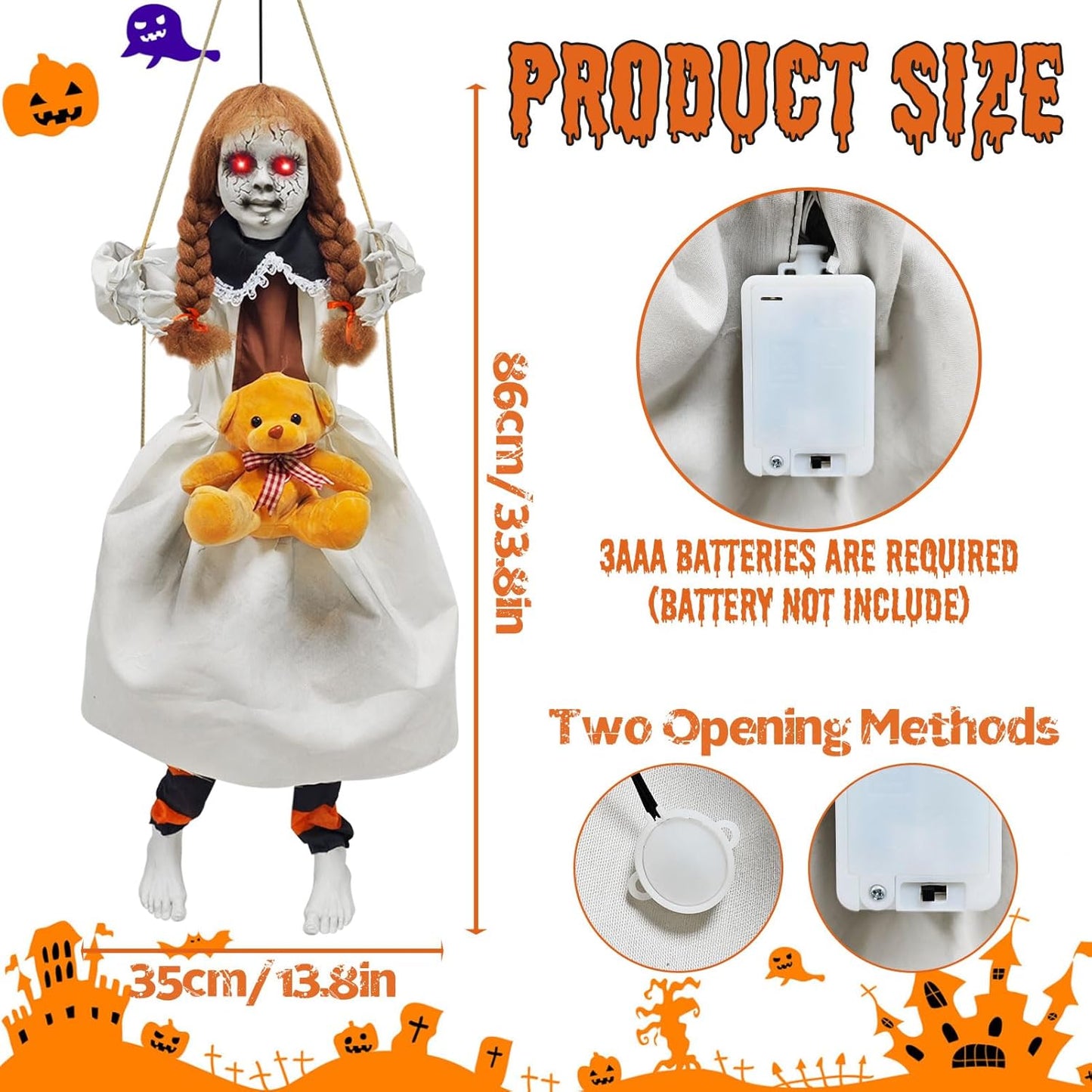 Scary Hanging Swinging Girl Halloween Decorations Outdoor, Large Halloween Anima