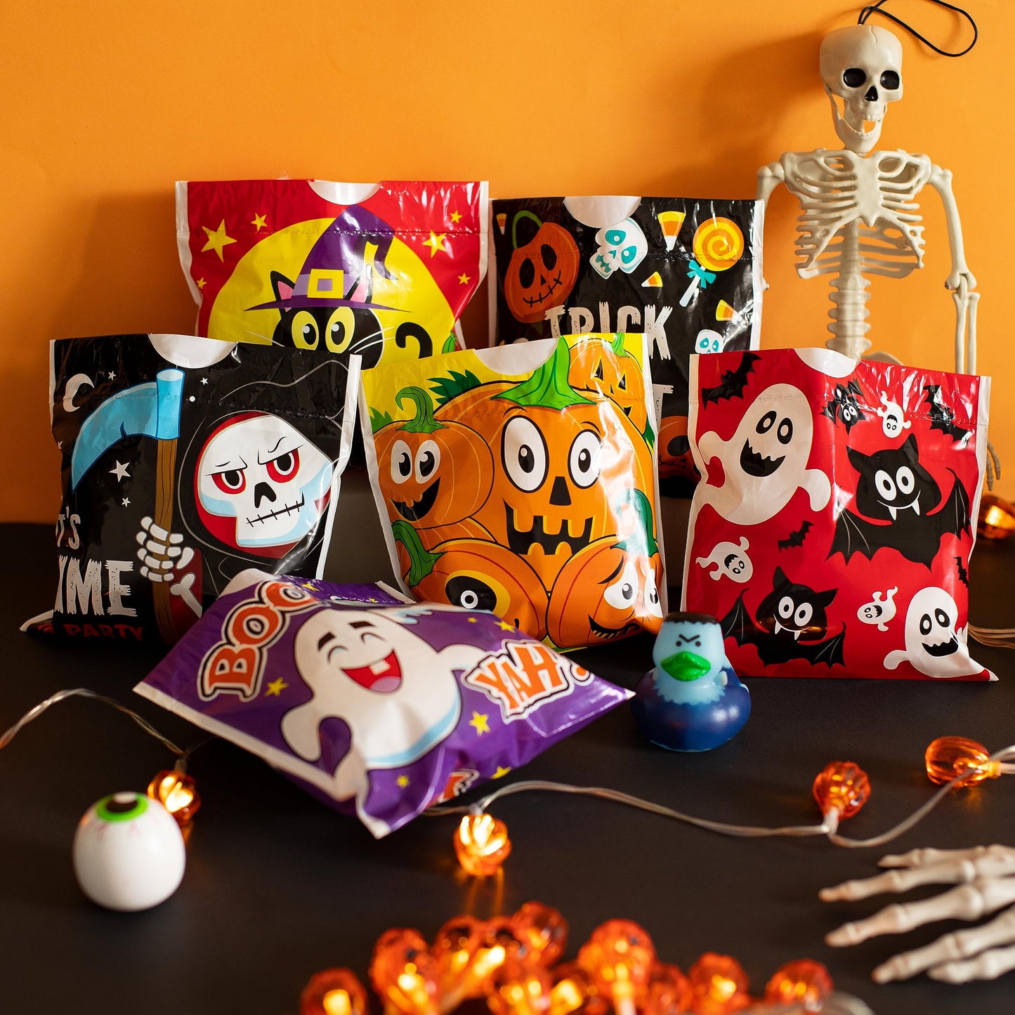 96 Pcs Halloween Treat Bags,Halloween Small Drawstring Candy Bags Goodie Bags Trick or Treat Bags Gift Bags,Classroom Party Favor Supplies