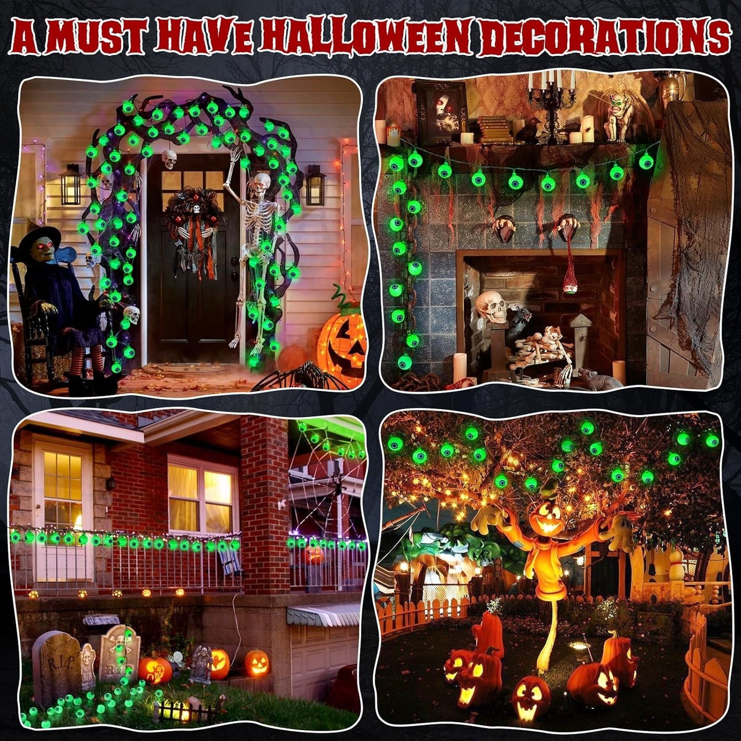 Halloween Decorations 30LED 17Ft Eyeball Halloween String Lights with Timer Remo