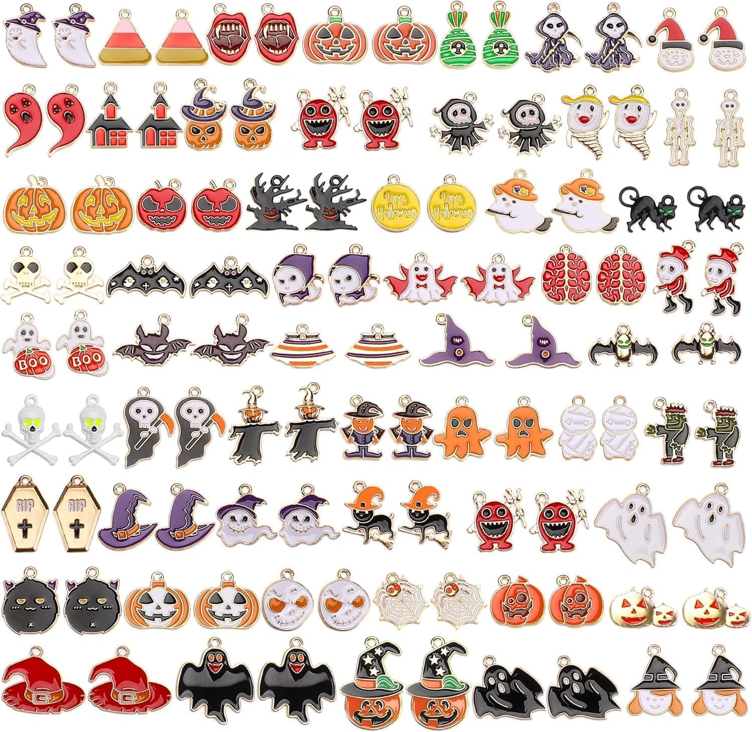 110Pcs 55 Pairs Halloween Charms Gold Enamel Jewelry Pendants for Halloween Earr