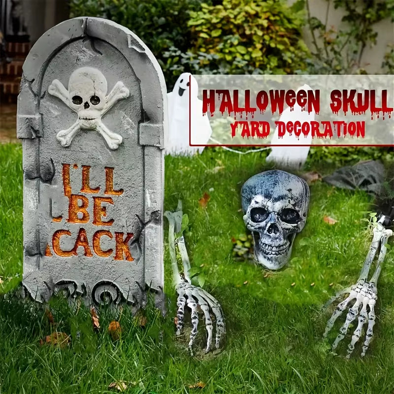 Illuminated Skeleton Decoration Set - Includes 1 Skull and 2 Arms, Realistic Halloween Decor for Parties and Cosplay, Ideal Halloween Gift