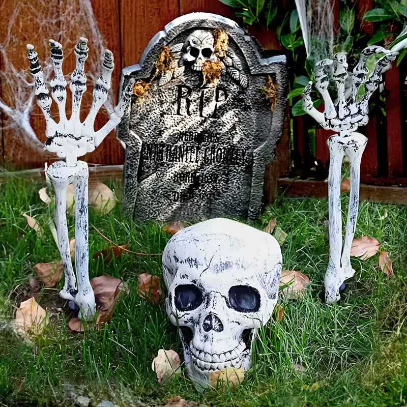 Illuminated Skeleton Decoration Set - Includes 1 Skull and 2 Arms, Realistic Halloween Decor for Parties and Cosplay, Ideal Halloween Gift