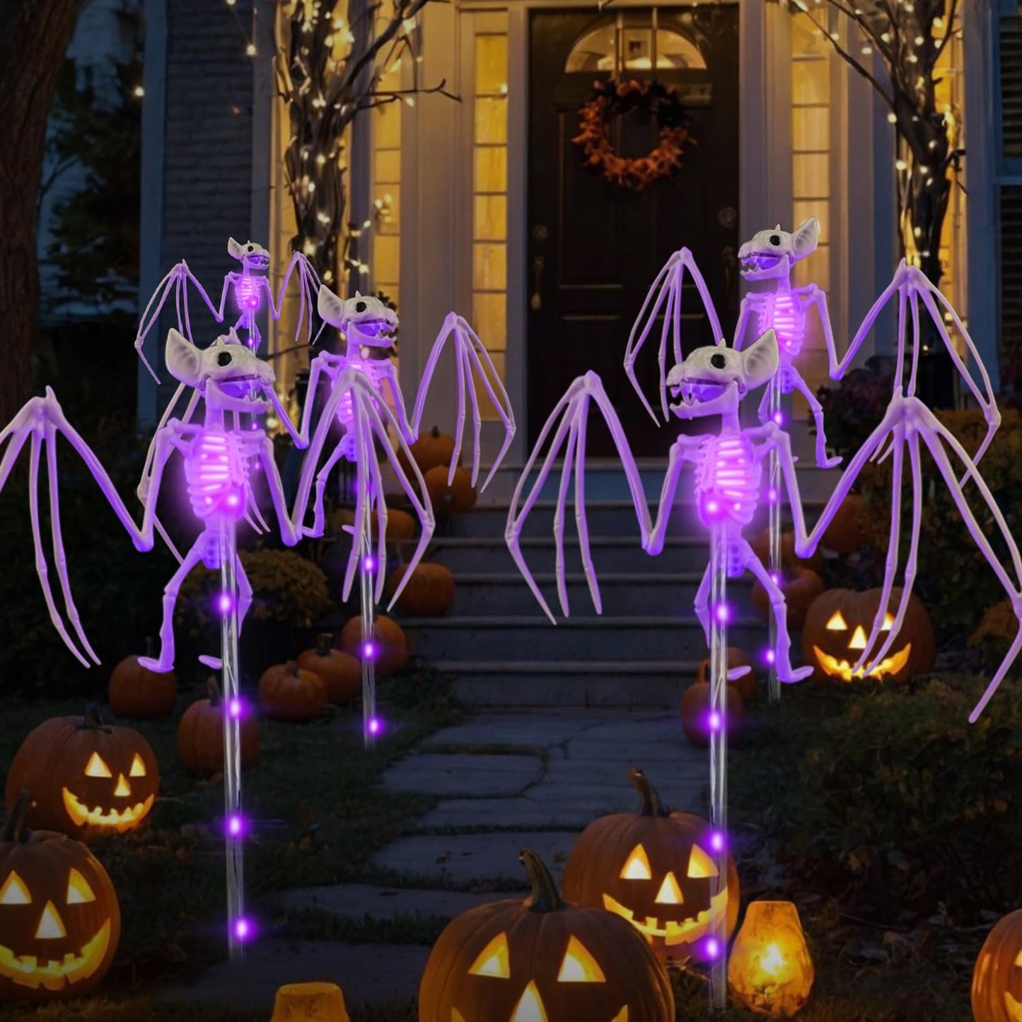 Solar 3D Scary Bat Garden Lights - 2 Pack Halloween Outdoor Decor
