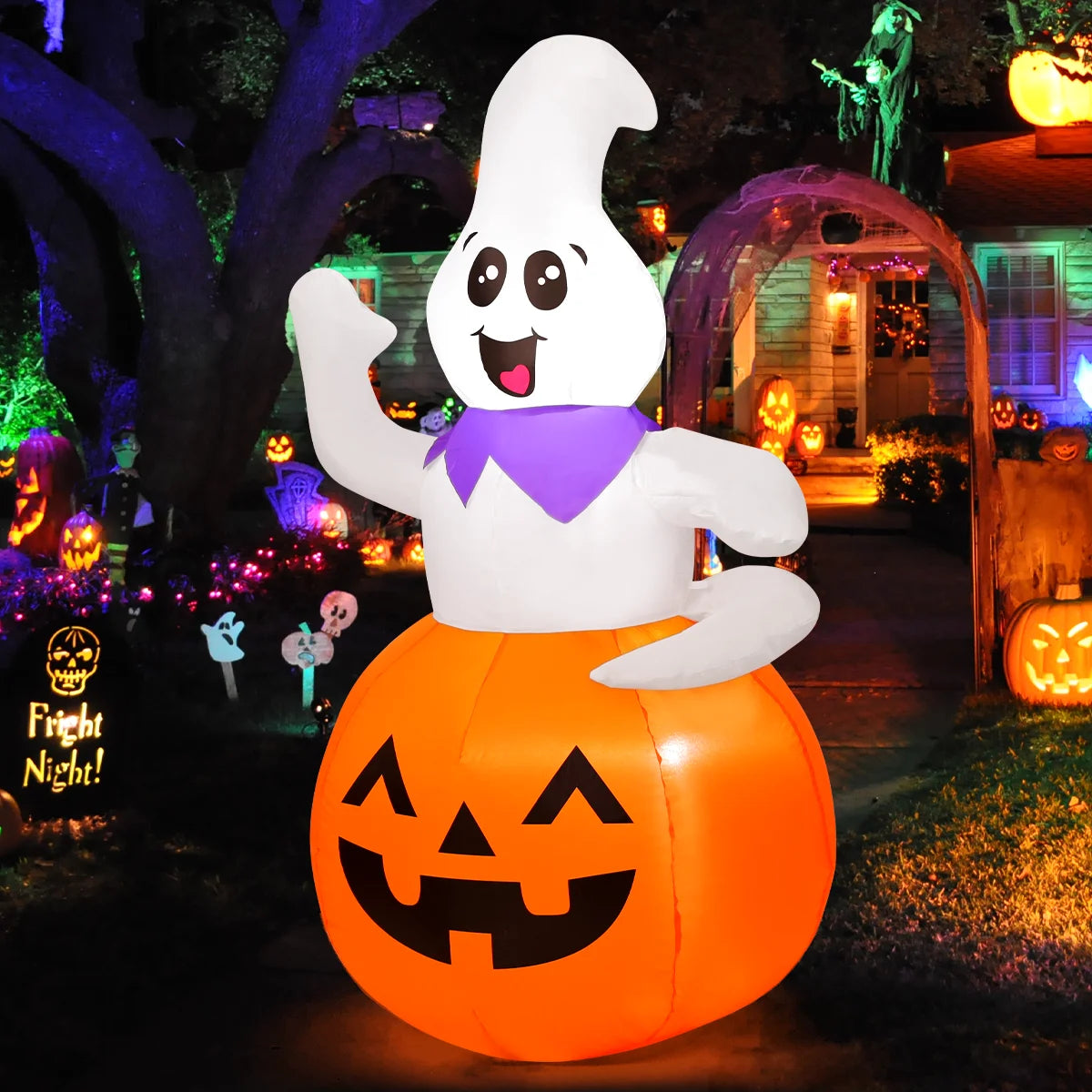 5 FT Halloween Inflatable Pumpkin Ghost with LED Lights for Outdoor Decor