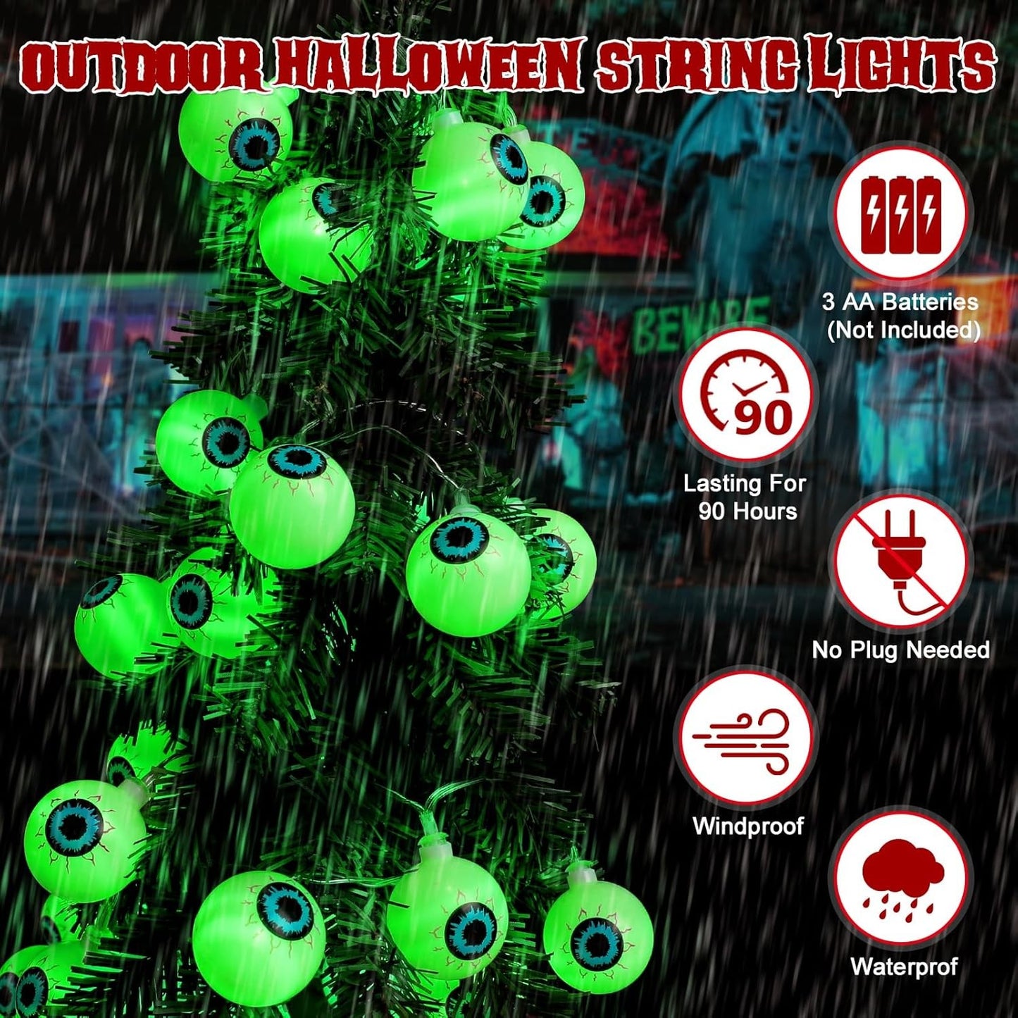 Halloween Decorations 30LED 17Ft Eyeball Halloween String Lights with Timer Remo