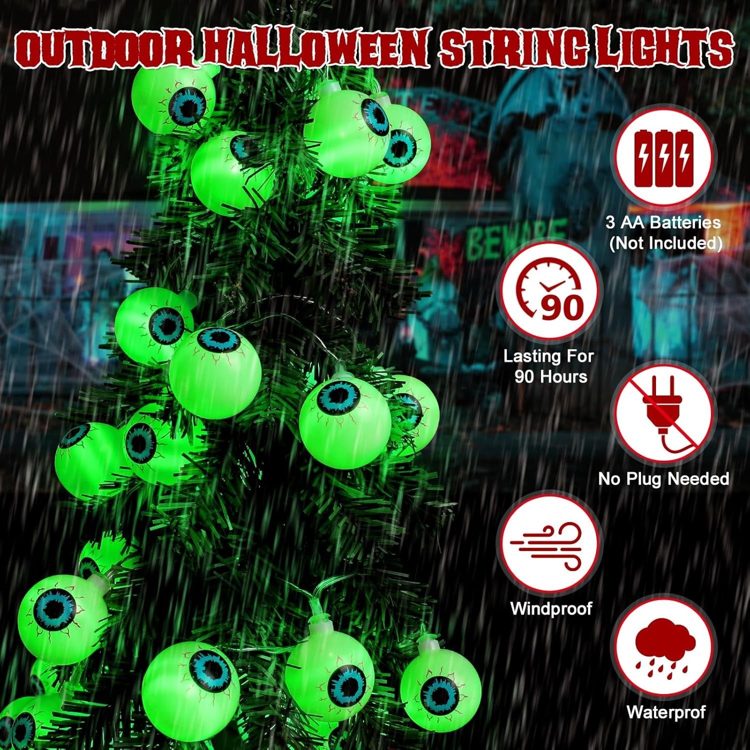 Halloween Decorations 30LED 17Ft Eyeball Halloween String Lights with Timer Remo