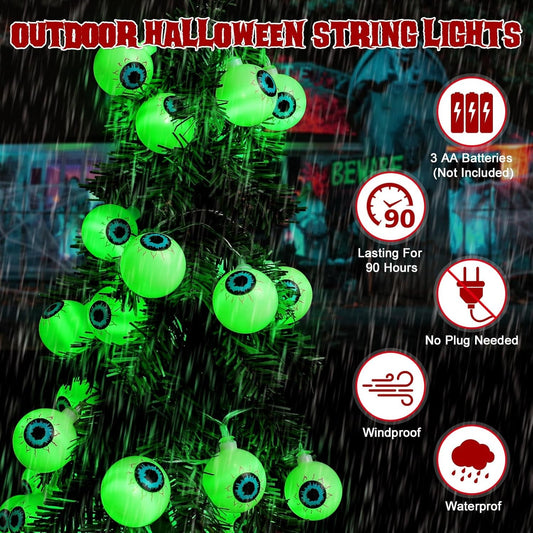 Halloween Decorations 30LED 17Ft Eyeball Halloween String Lights with Timer Remo