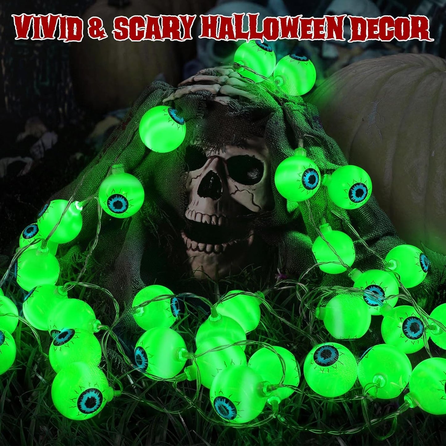 Halloween Decorations 30LED 17Ft Eyeball Halloween String Lights with Timer Remo